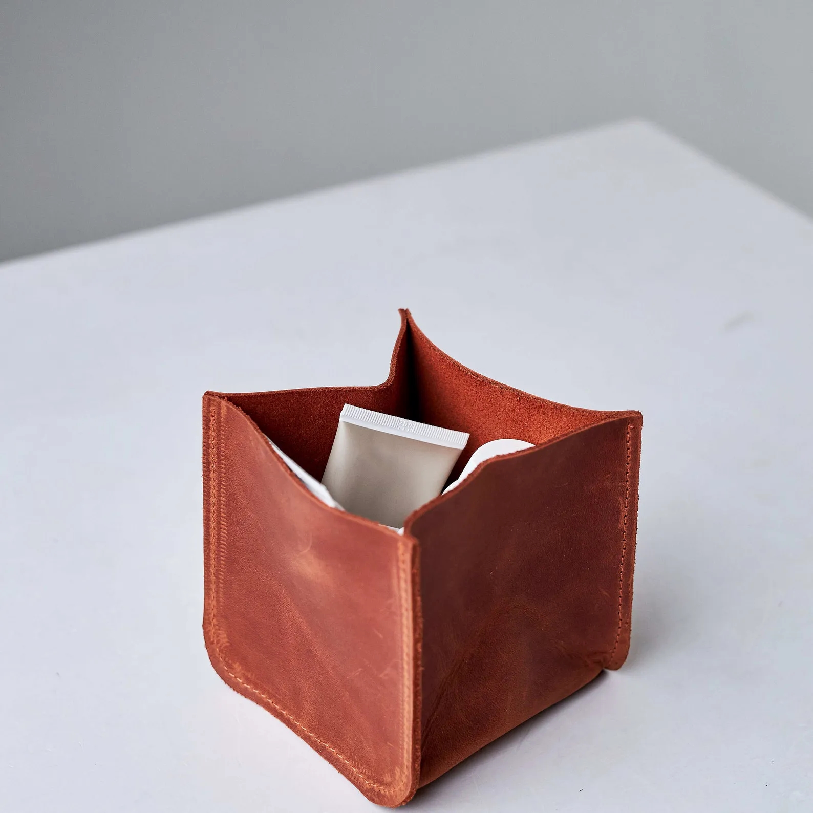 6x6x6 Inch Leather Storage Bin for Home Organization