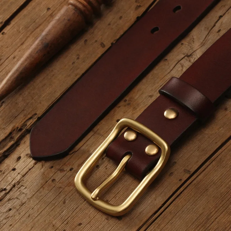 Premium Leather Belt with Gold Buckle for Timeless Elegance