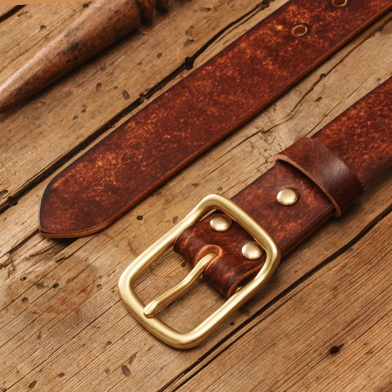 Premium Leather Belt with Gold Buckle for Timeless Elegance