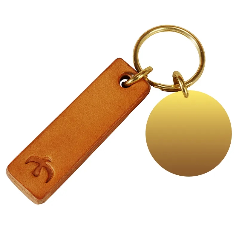Leather Keychain w/ Brass Ring & Round Charm