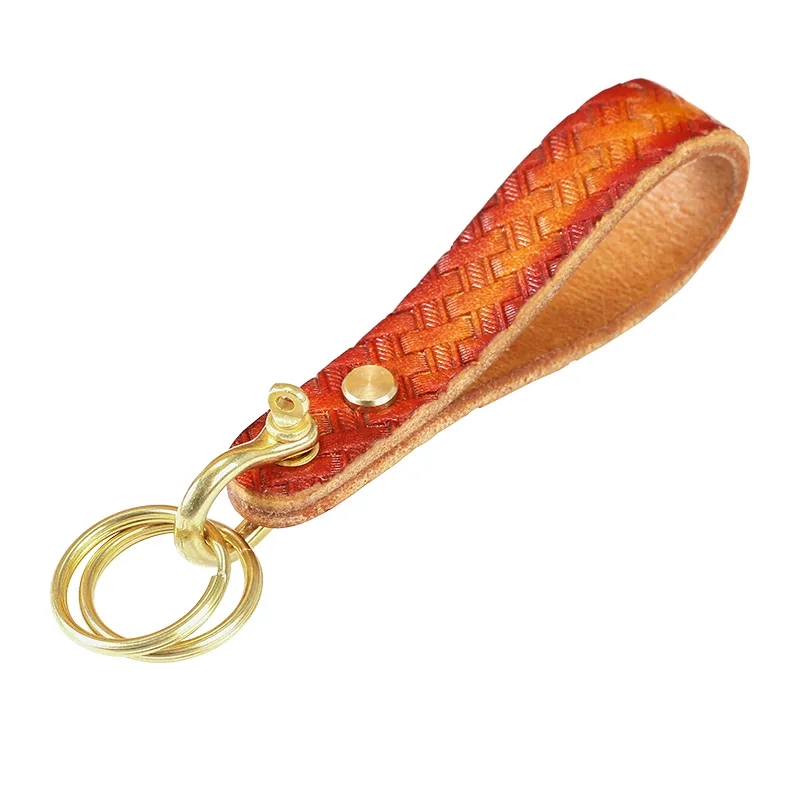 Handwoven Leather Keychain with Brass Hardware