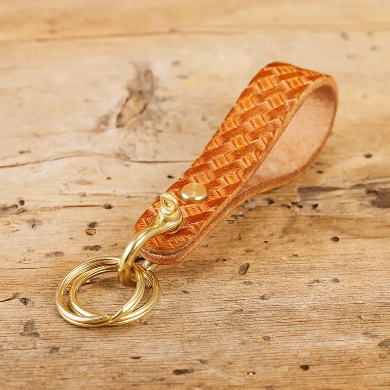 Handwoven Leather Keychain with Brass Hardware