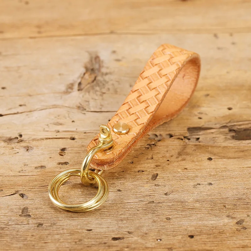 Handwoven Leather Keychain with Brass Hardware
