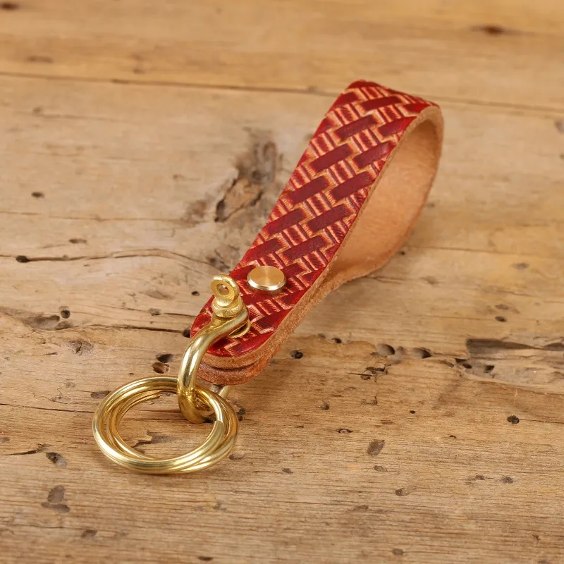 Handwoven Leather Keychain with Brass Hardware