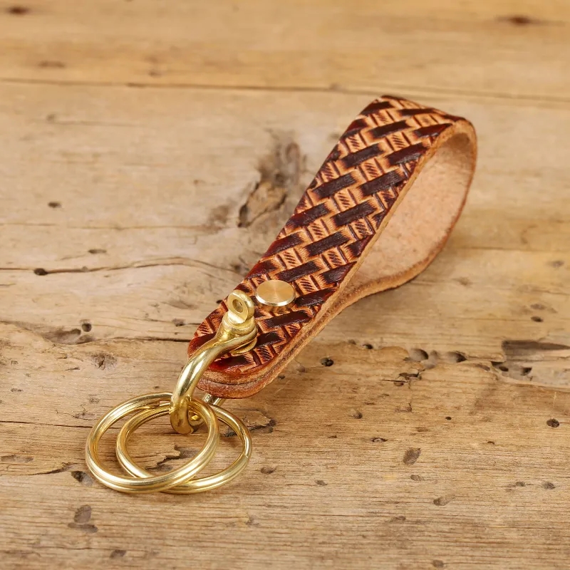 Handwoven Leather Keychain with Brass Hardware