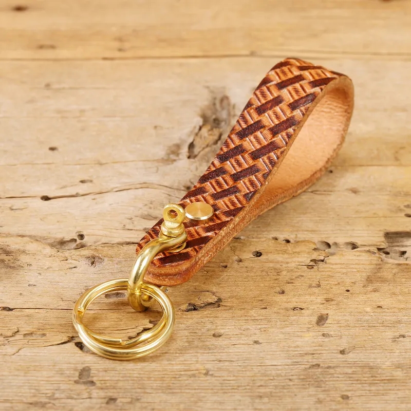Handwoven Leather Keychain with Brass Hardware