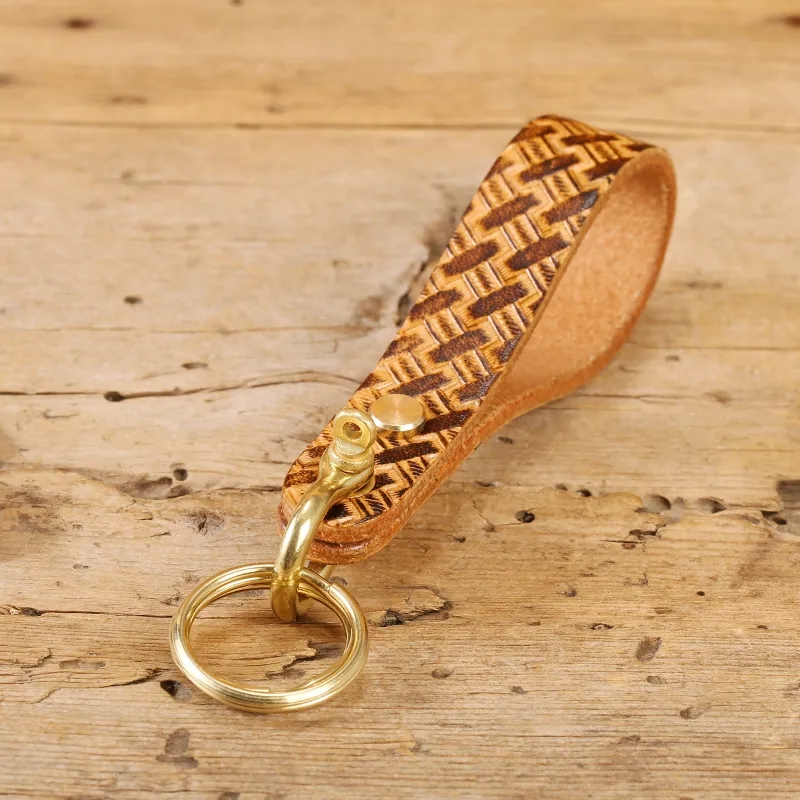 Handwoven Leather Keychain with Brass Hardware
