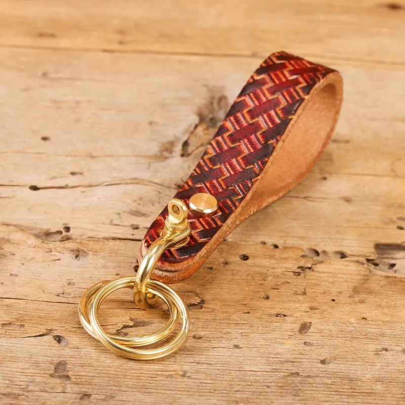 Handwoven Leather Keychain with Brass Hardware