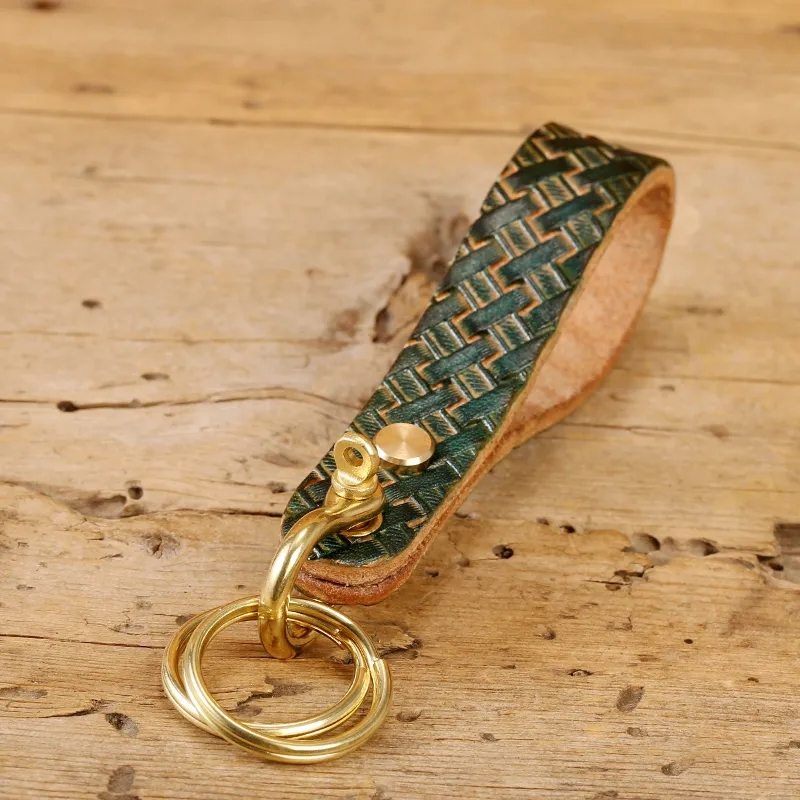 Handwoven Leather Keychain with Brass Hardware