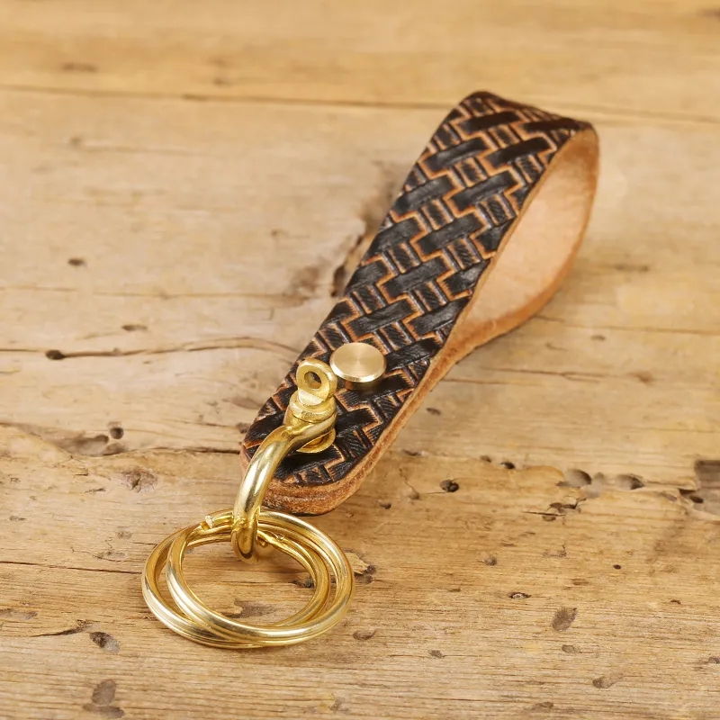 Handwoven Leather Keychain with Brass Hardware