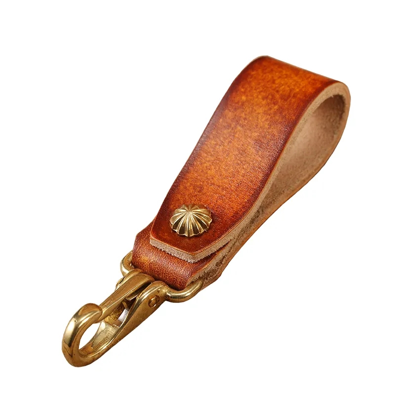 Leather Keychain with Brass Carabiner and Belt Loop