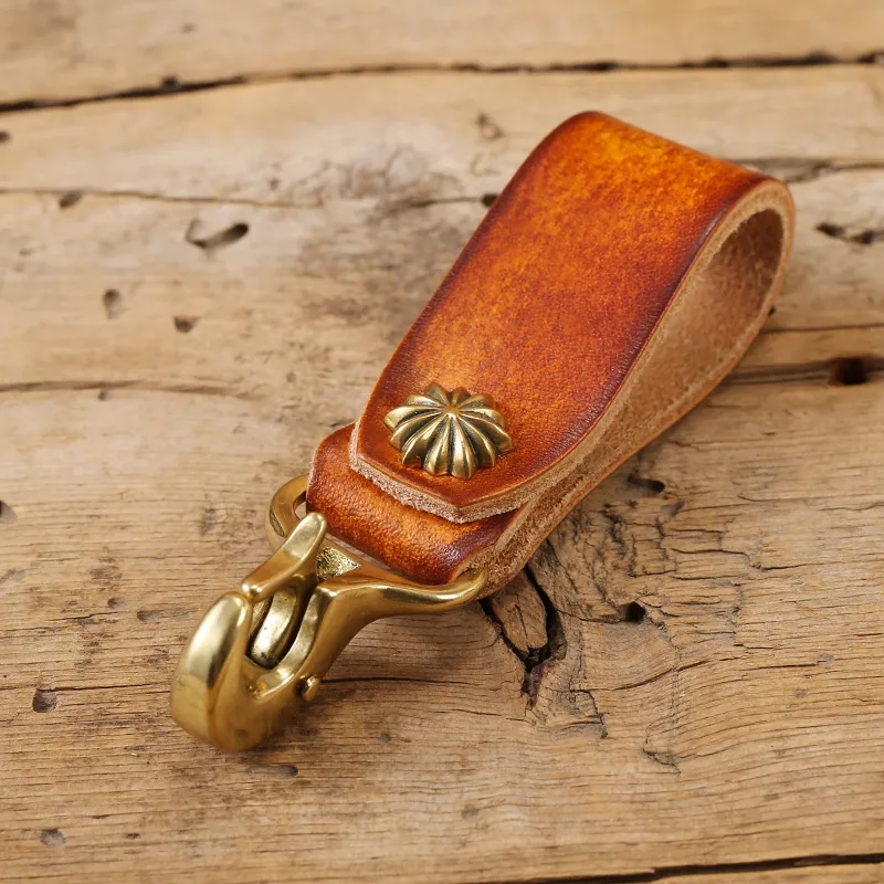 Leather Keychain with Brass Carabiner and Belt Loop