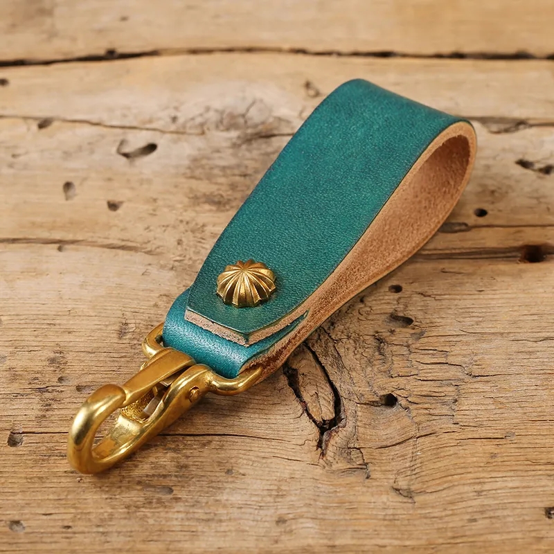 Leather Keychain with Brass Carabiner and Belt Loop