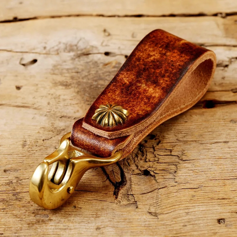 Leather Keychain with Brass Carabiner and Belt Loop