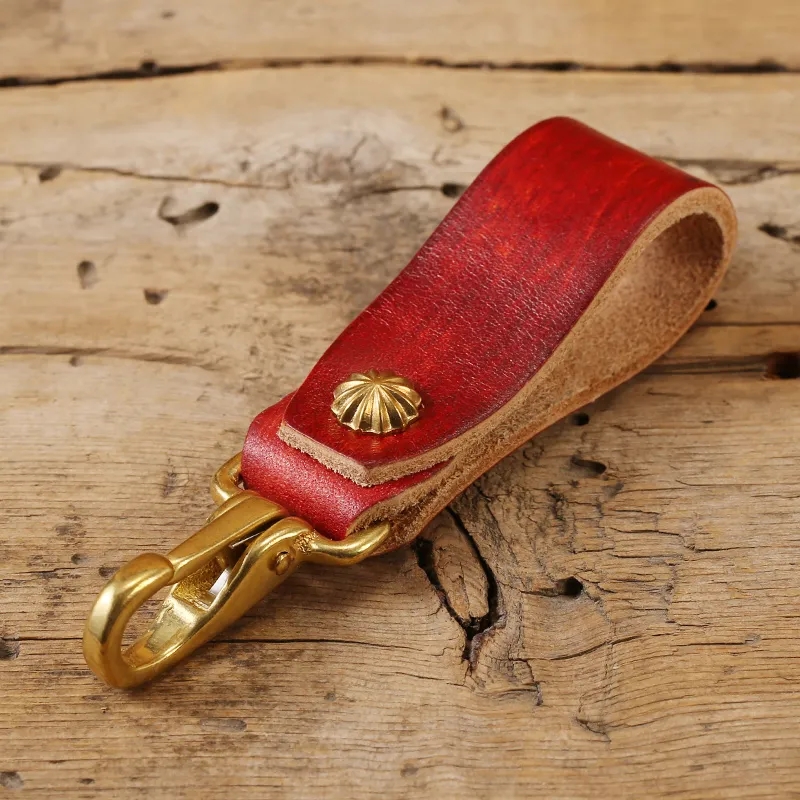 Leather Keychain with Brass Carabiner and Belt Loop