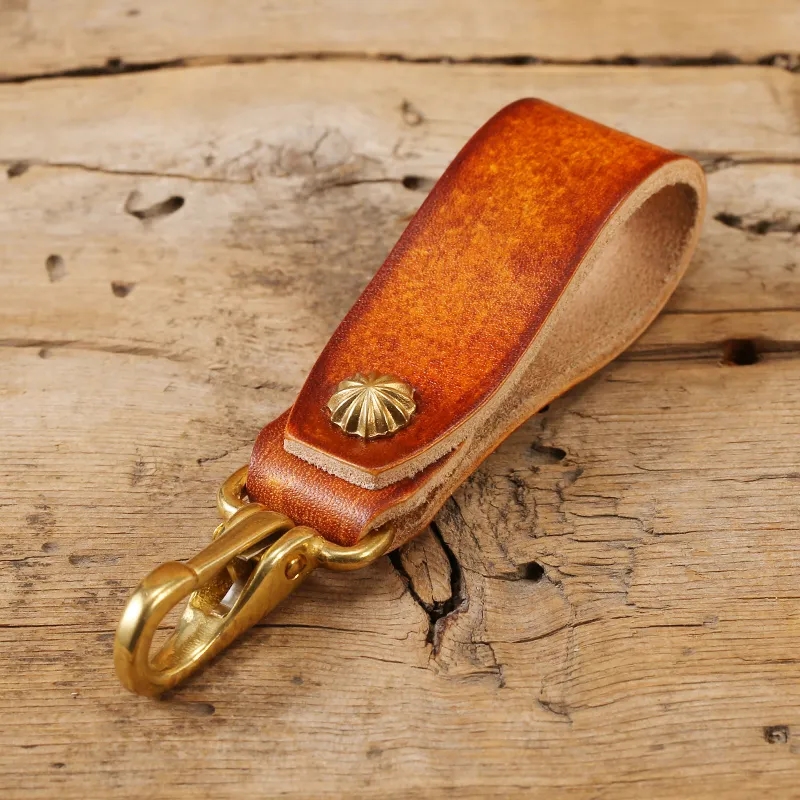 Leather Keychain with Brass Carabiner and Belt Loop