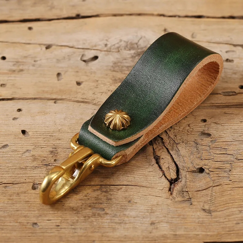 Leather Keychain with Brass Carabiner and Belt Loop