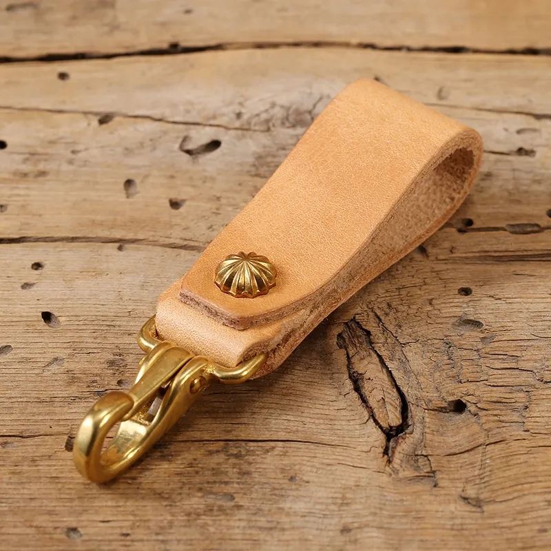 Leather Keychain with Brass Carabiner and Belt Loop