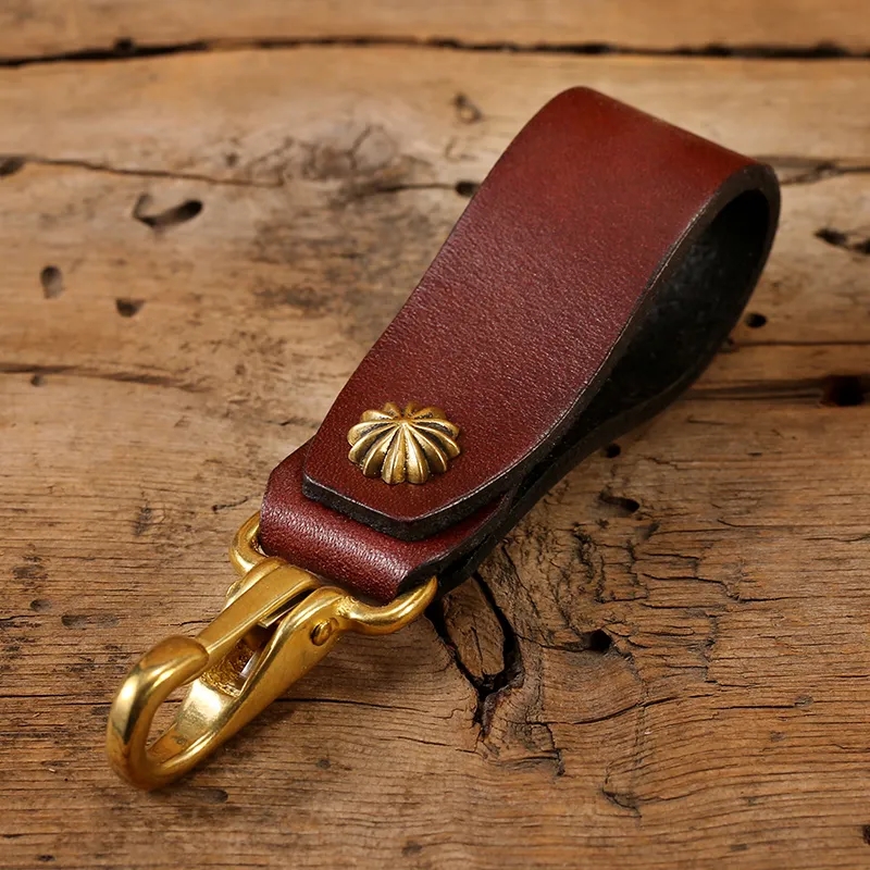 Leather Keychain with Brass Carabiner and Belt Loop