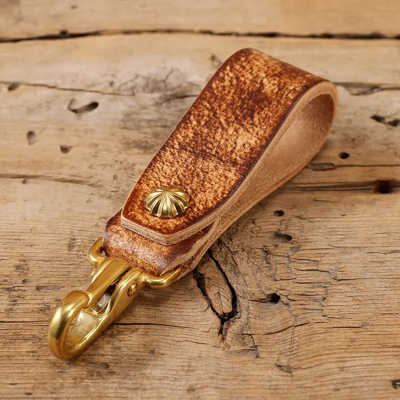Leather Keychain with Brass Carabiner and Belt Loop