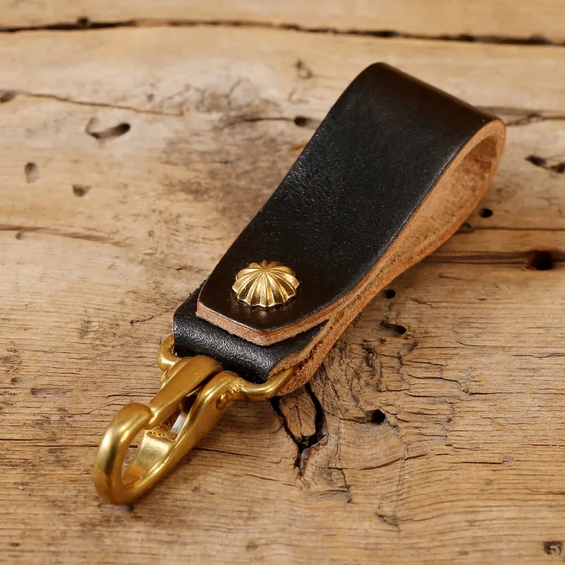 Leather Keychain with Brass Carabiner and Belt Loop