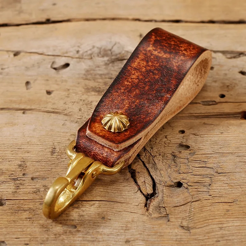 Leather Keychain with Brass Carabiner and Belt Loop