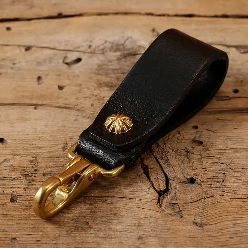 Leather Keychain with Brass Carabiner and Belt Loop