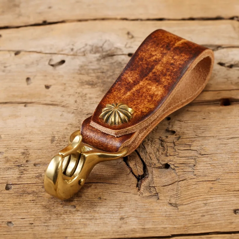 Leather Keychain with Brass Carabiner and Belt Loop