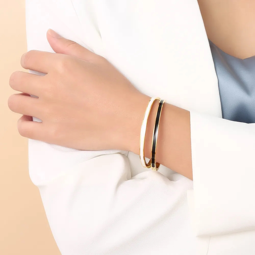 Stainless Steel Enamel Bangle Bracelet